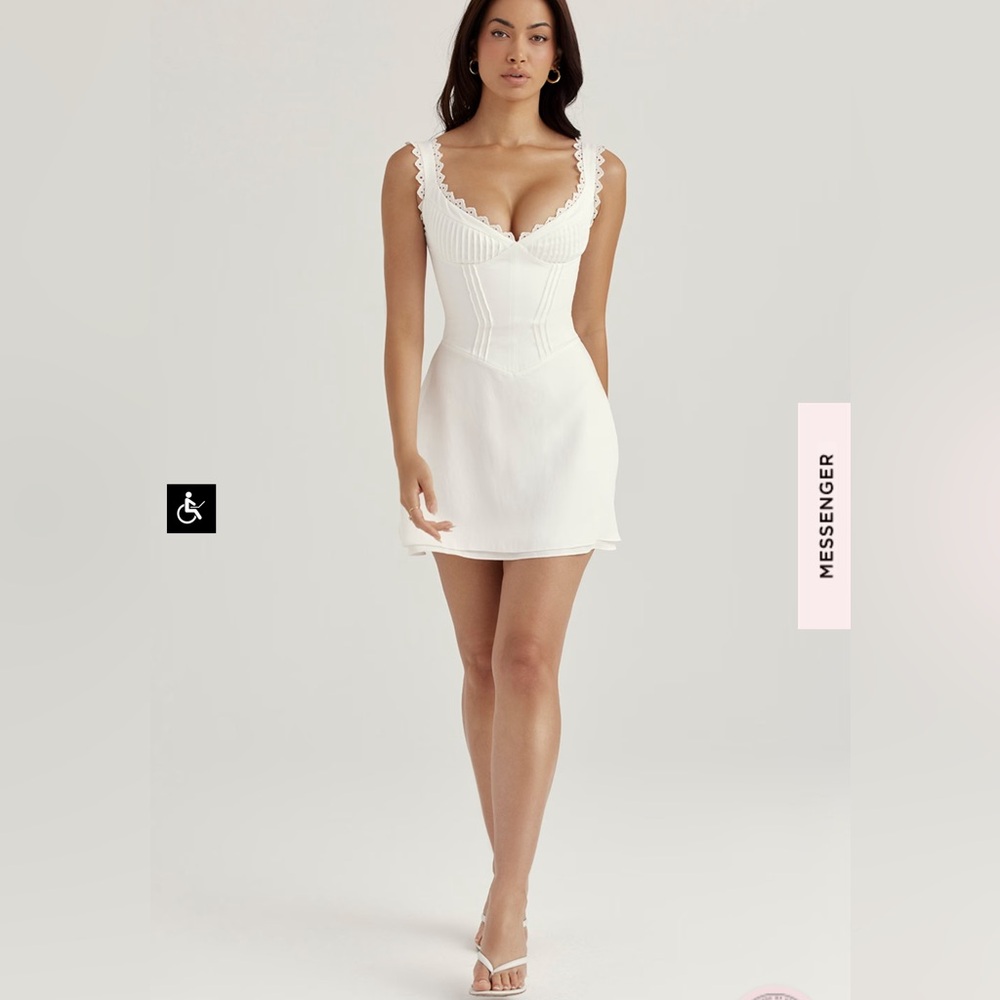 House Of CB White Tilly Pin Tuck Mini Dress feminine sexy girly fairy soft girl - Picture 2 of 16